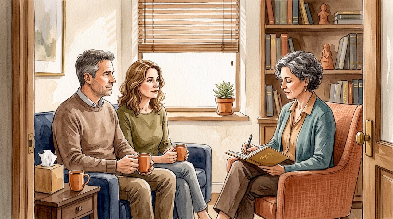 Therapist guides couple in counseling session