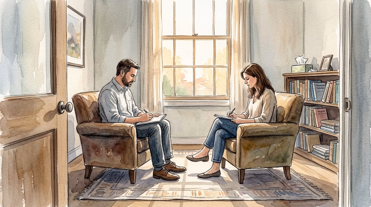 Couple reflecting quietly in counseling session