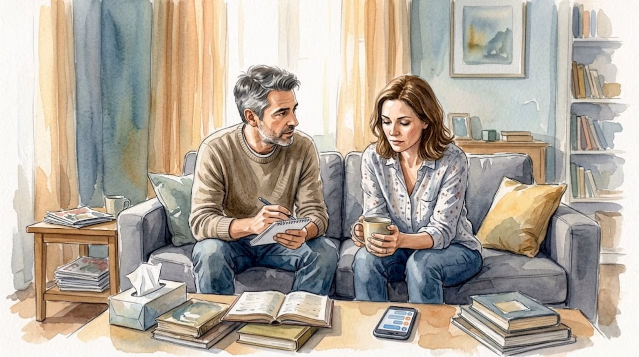 Couple having emotional talk at home