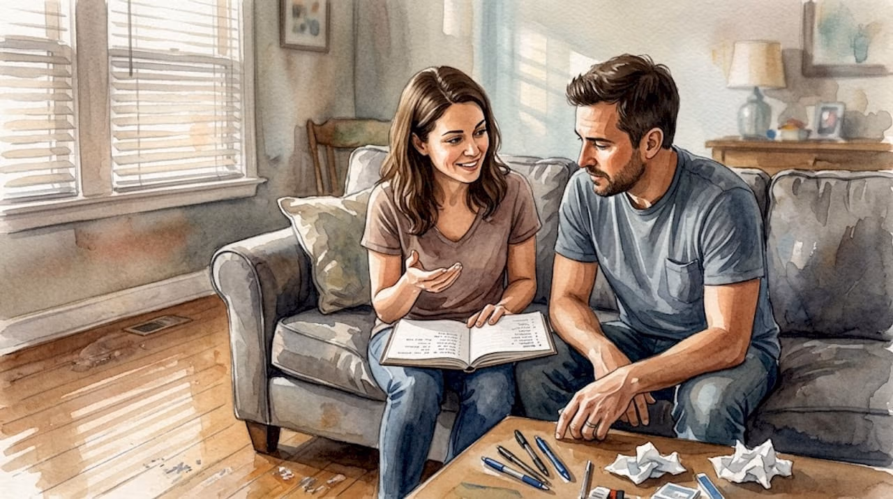 Couple discussing relationship, rebuilding trust