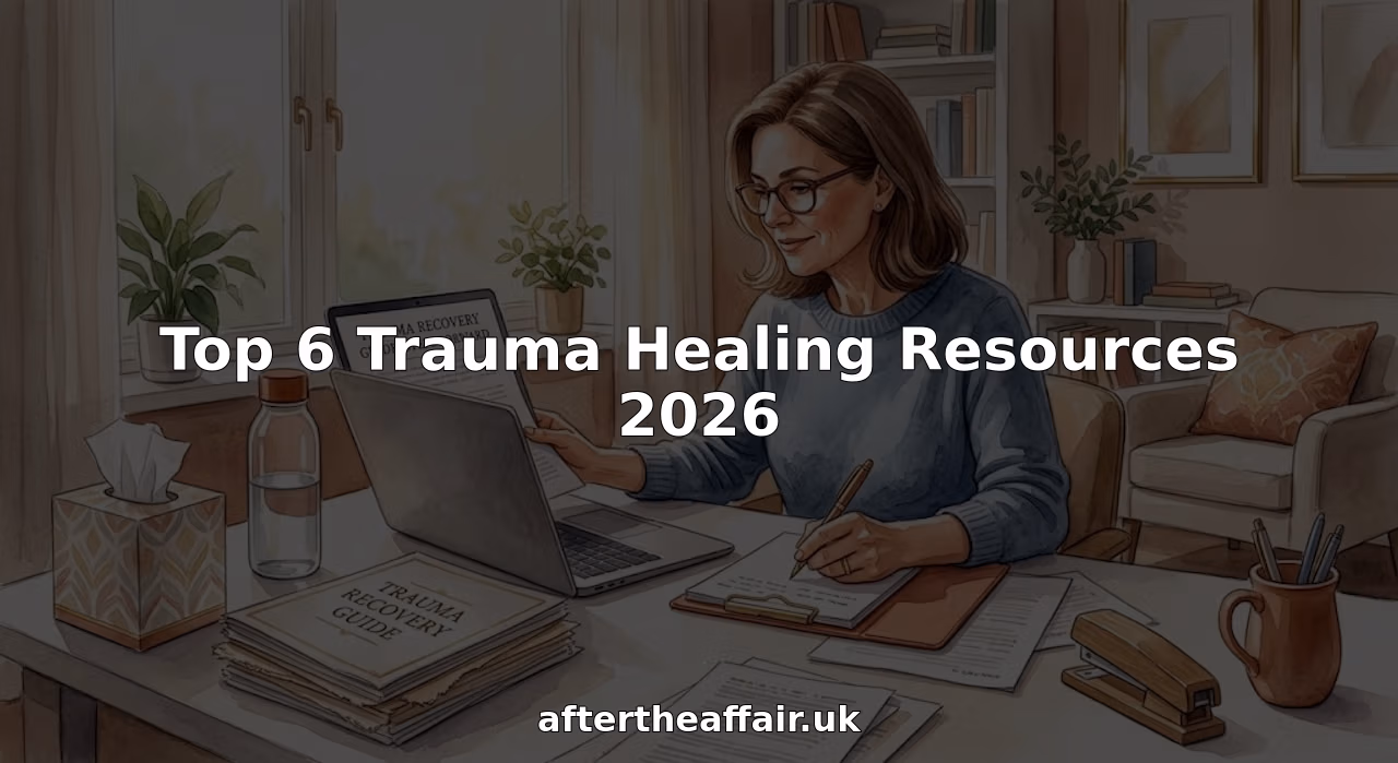 Therapist at desk reviewing healing resources
