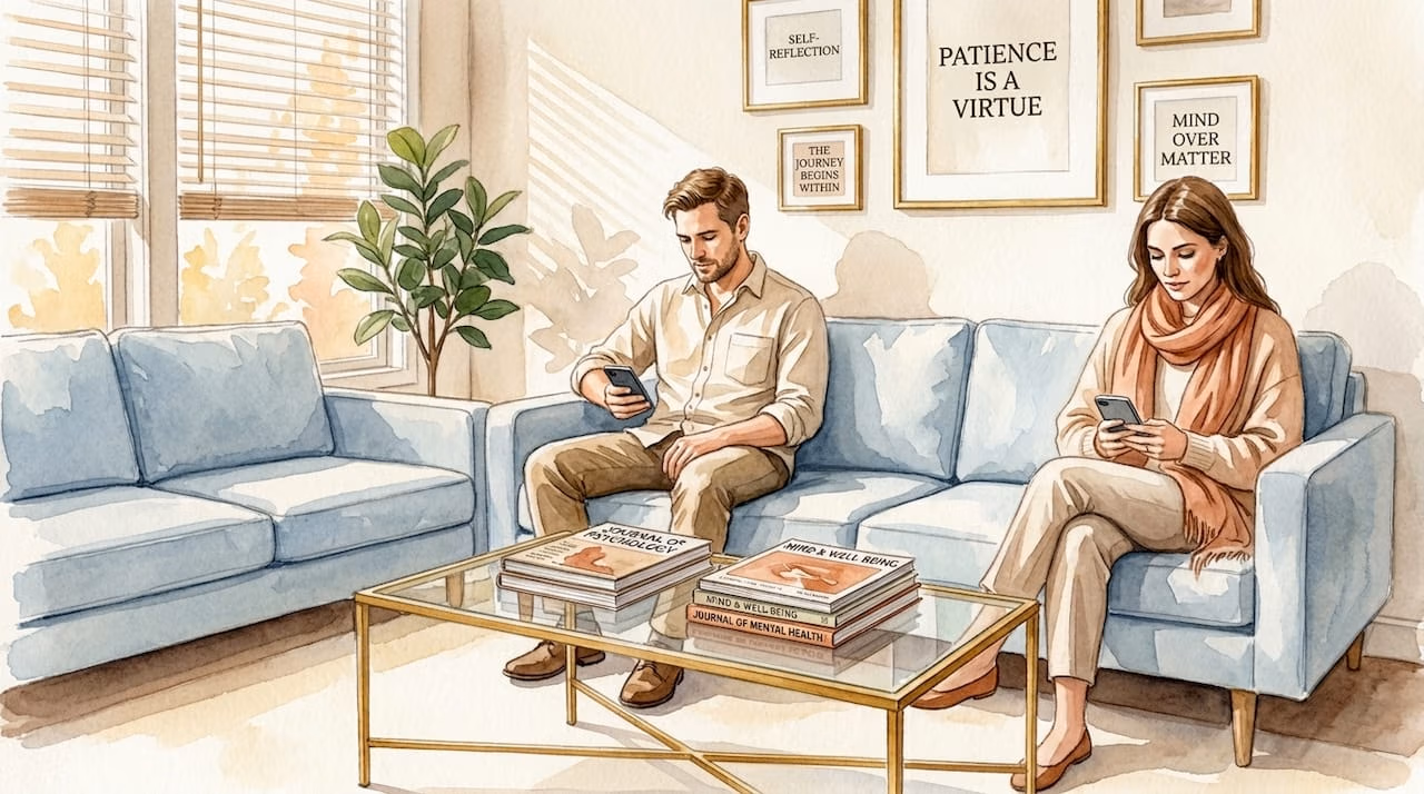 Couple awaits session in counseling office
