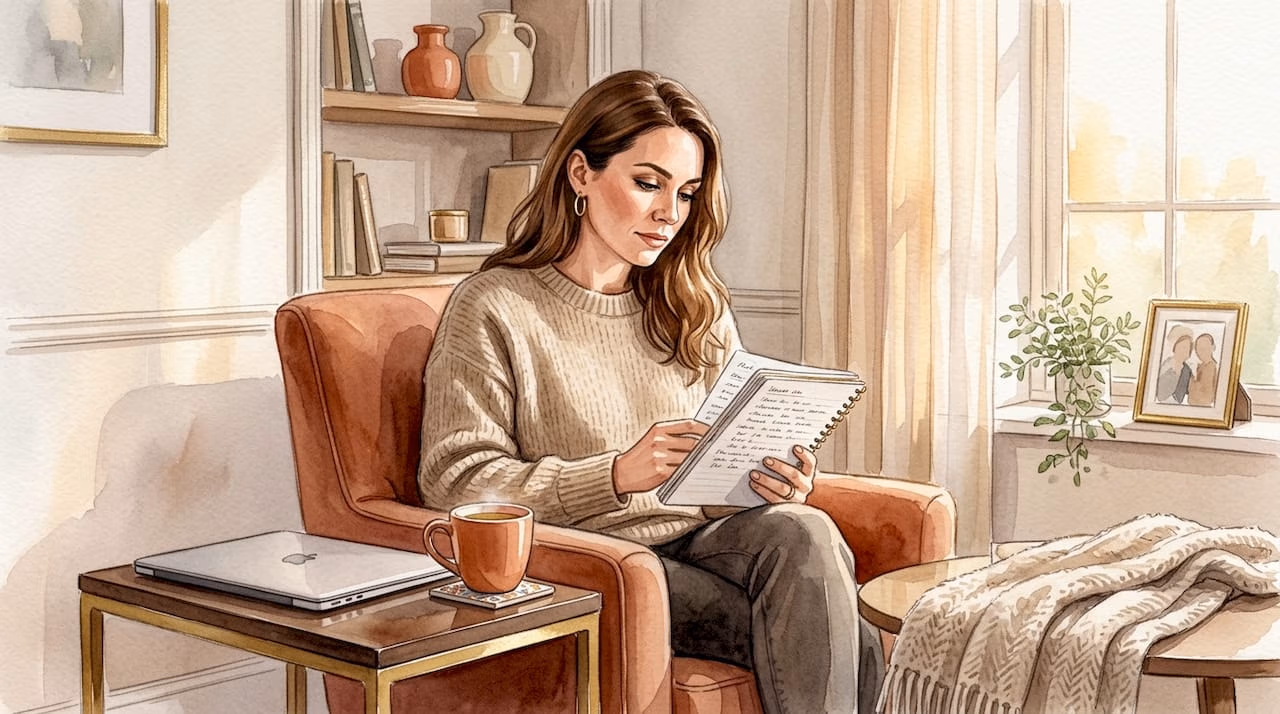 Woman reflecting in cozy home setting