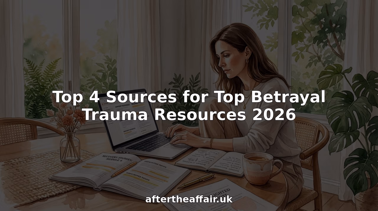 Woman researching betrayal trauma resources at home