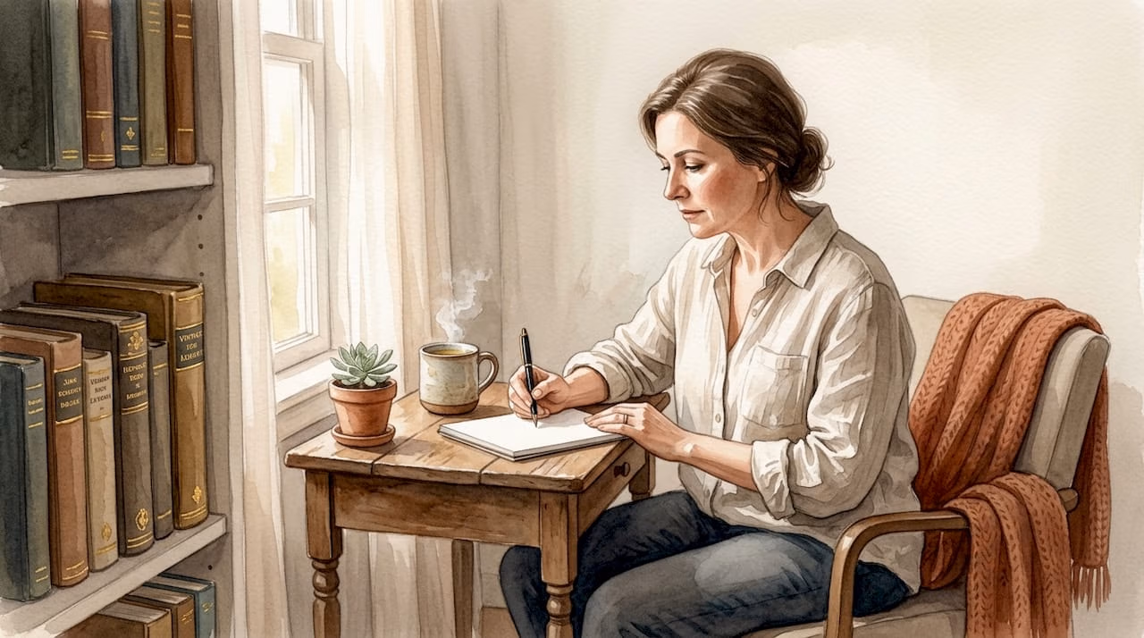 Woman quietly reflecting in home office