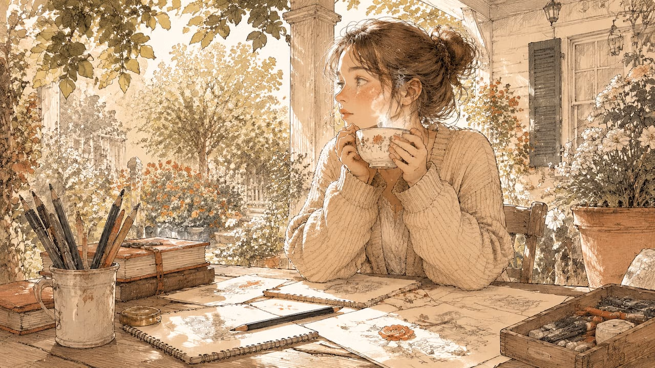 Teenage girl sitting quietly at kitchen table