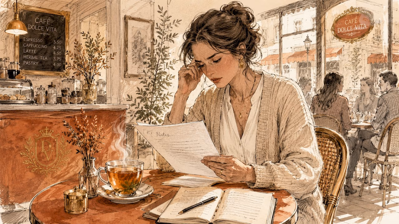 Woman reviewing documents alone in office