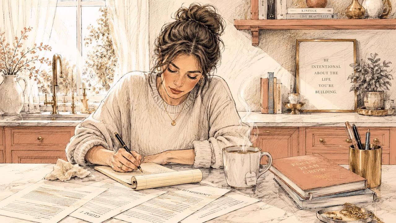 Woman documenting co-parenting details at home desk