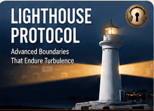 Illustration of a lighthouse shining its beam at night, representing boundaries that endure turbulence
