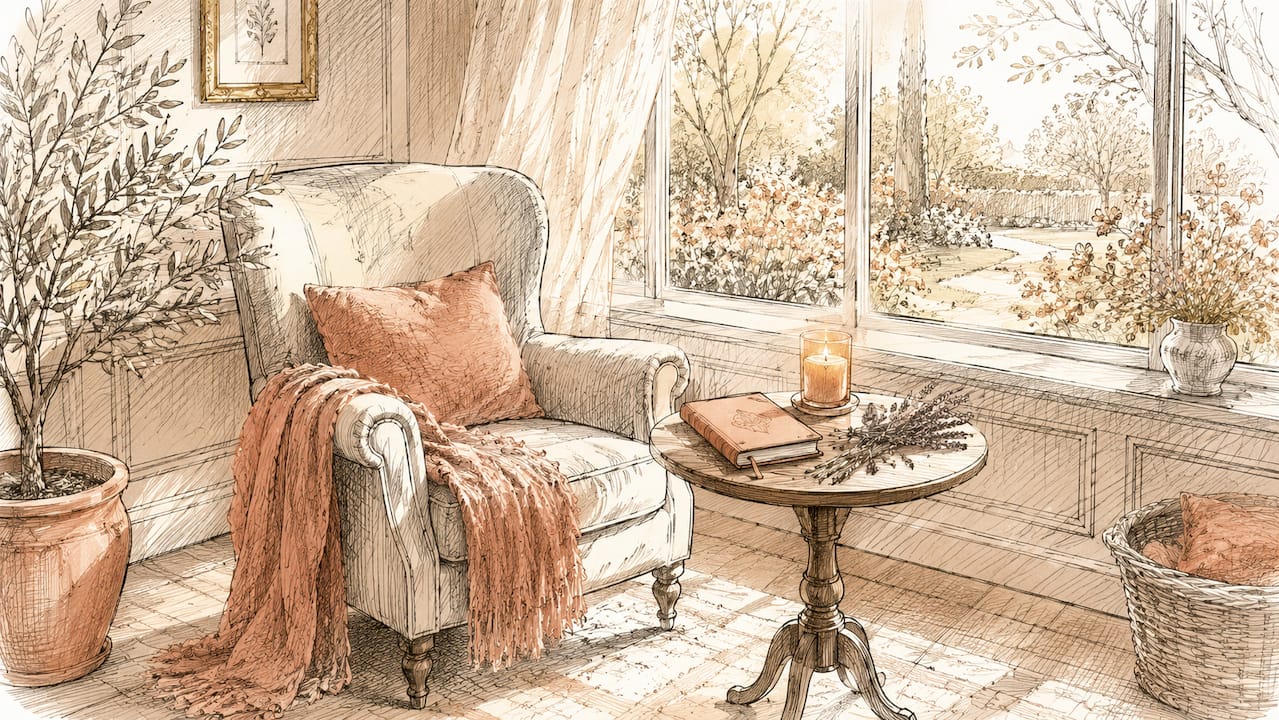 Watercolor style quiet living room for recovery