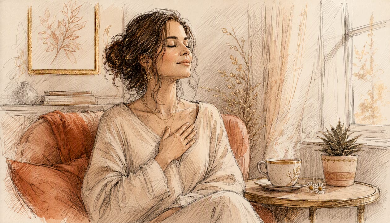 Watercolor of woman calmly regulating emotions
