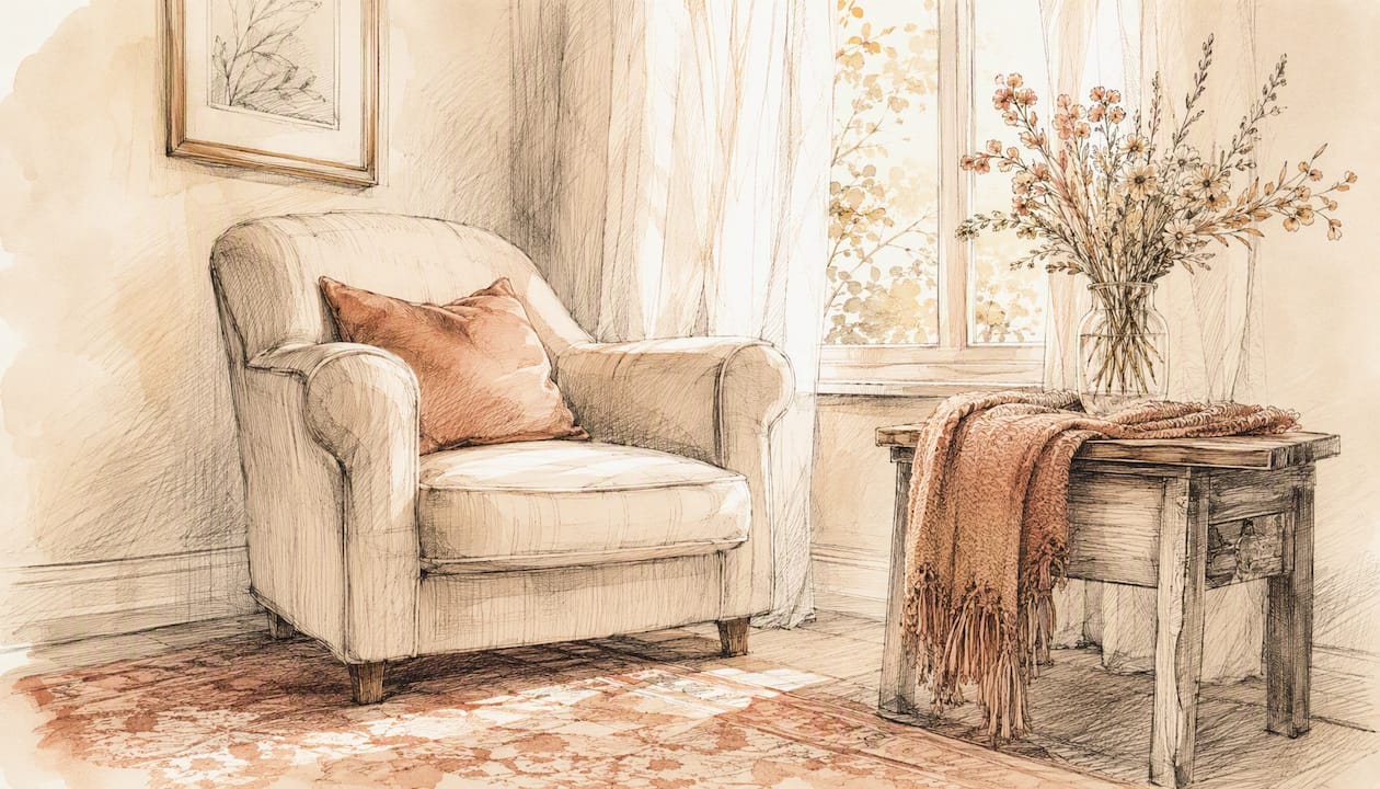 Watercolor therapy room setting