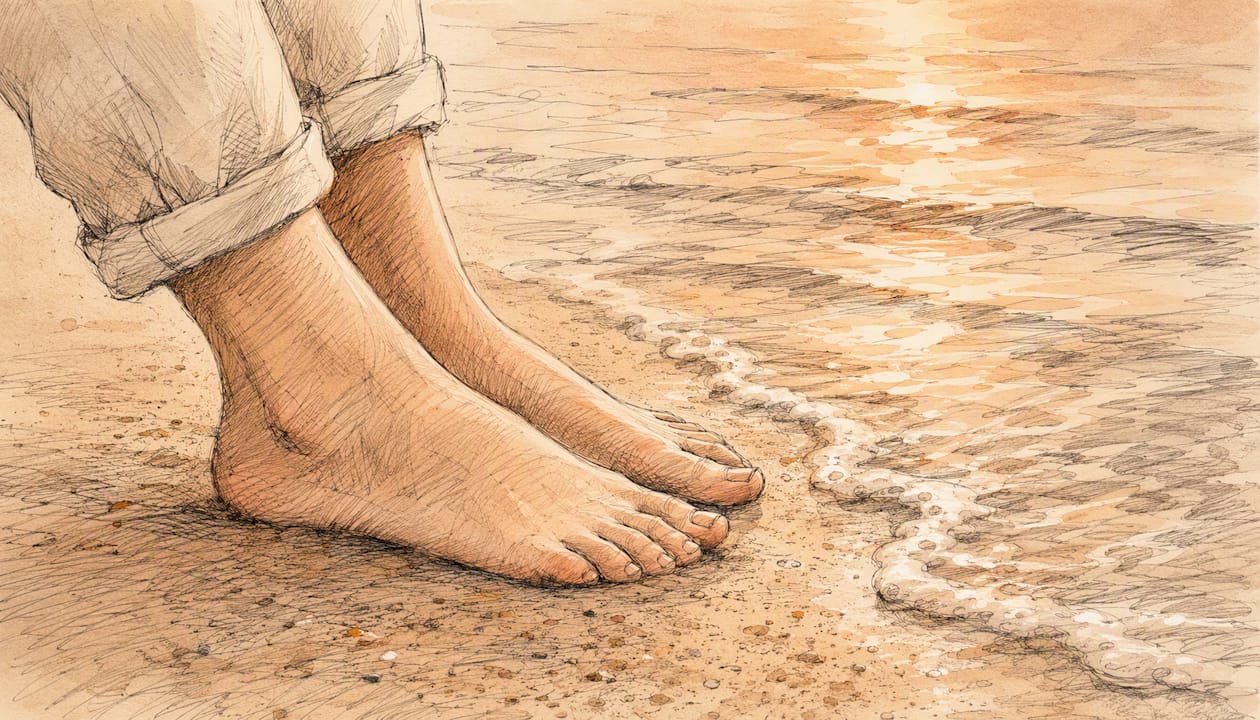 Feet grounding on floor in soft light