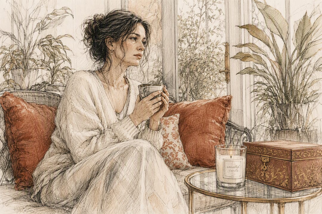 Watercolor painting of woman quietly grieving
