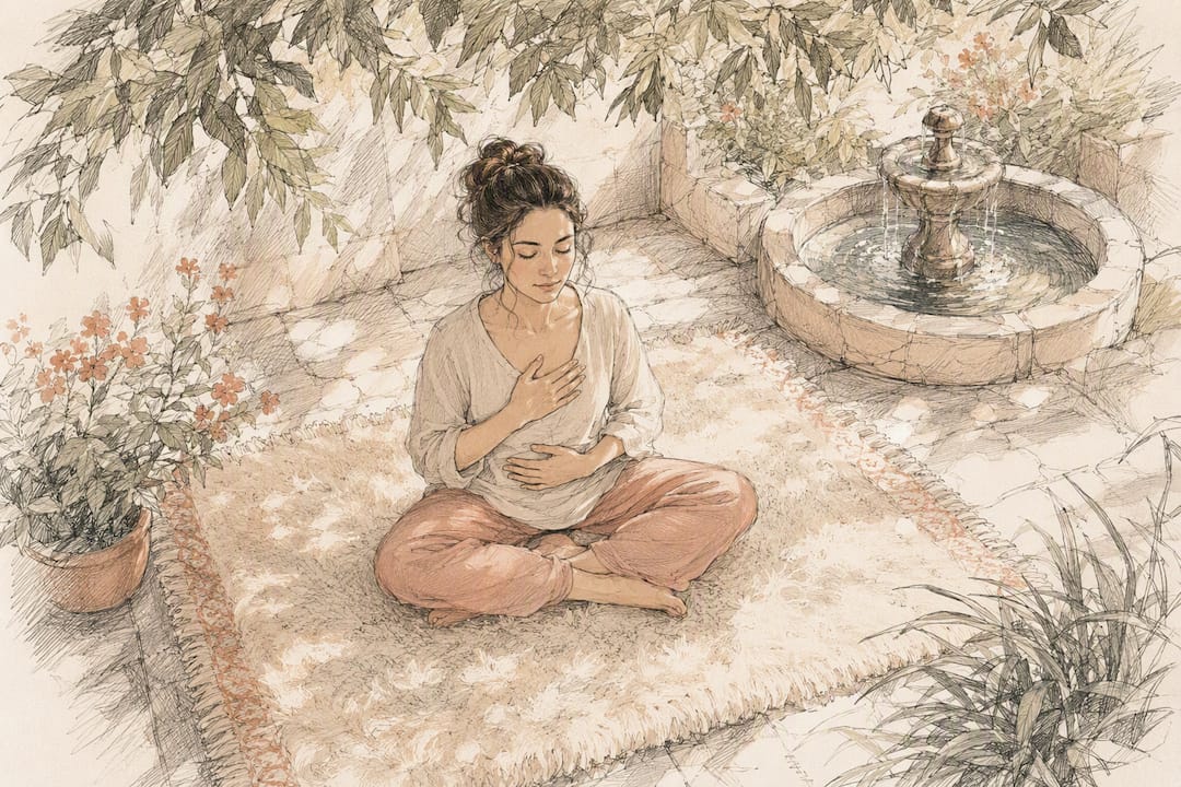 Watercolor of woman breathing deeply for calm