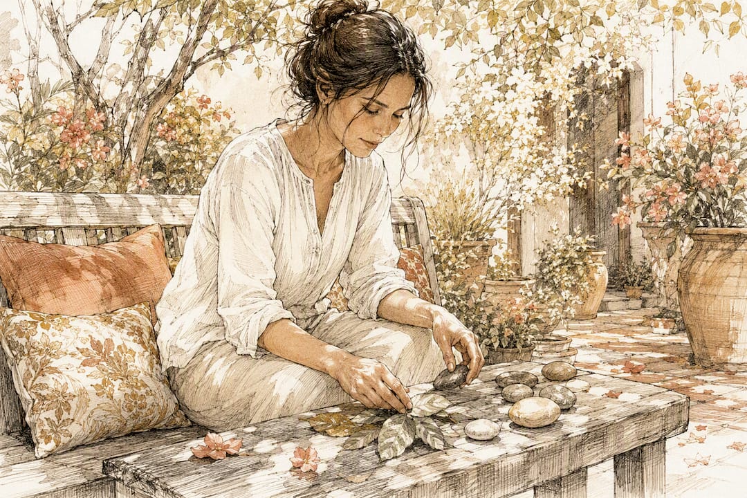 Woman practicing grounding technique outdoors