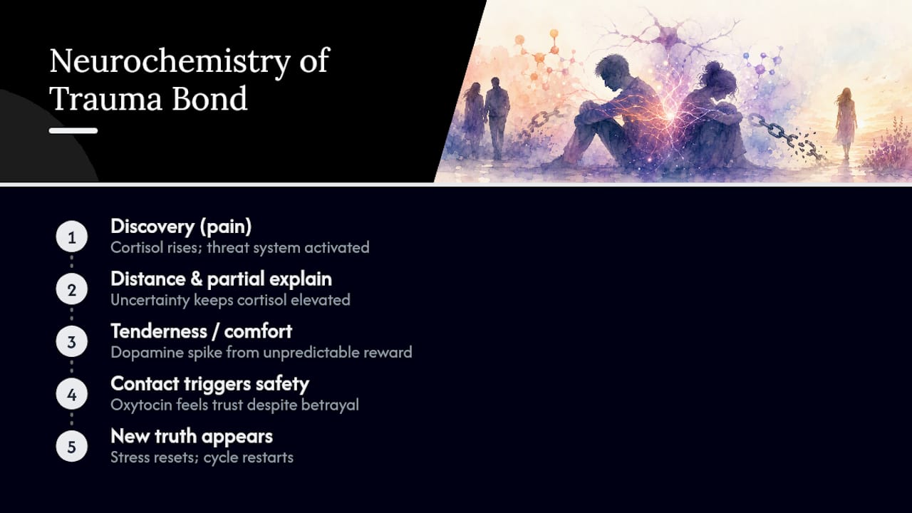 Trauma Bond After an Affair: What It Is, and How to Break It 2 Diagram of neurochemical cycles in trauma bonding
