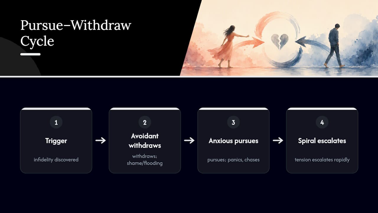 Diagram of attachment styles causing pursuit-withdrawal cycle
