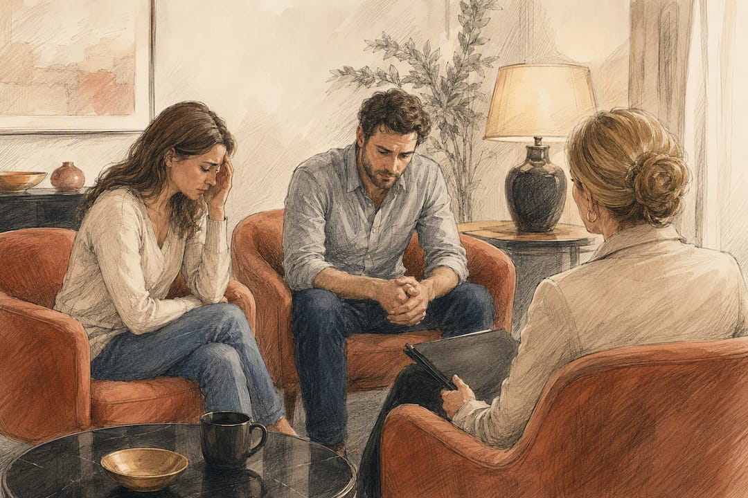 Couple in therapist-guided disclosure session