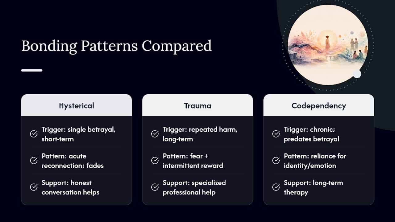 Comparison of three bonding and dependency patterns